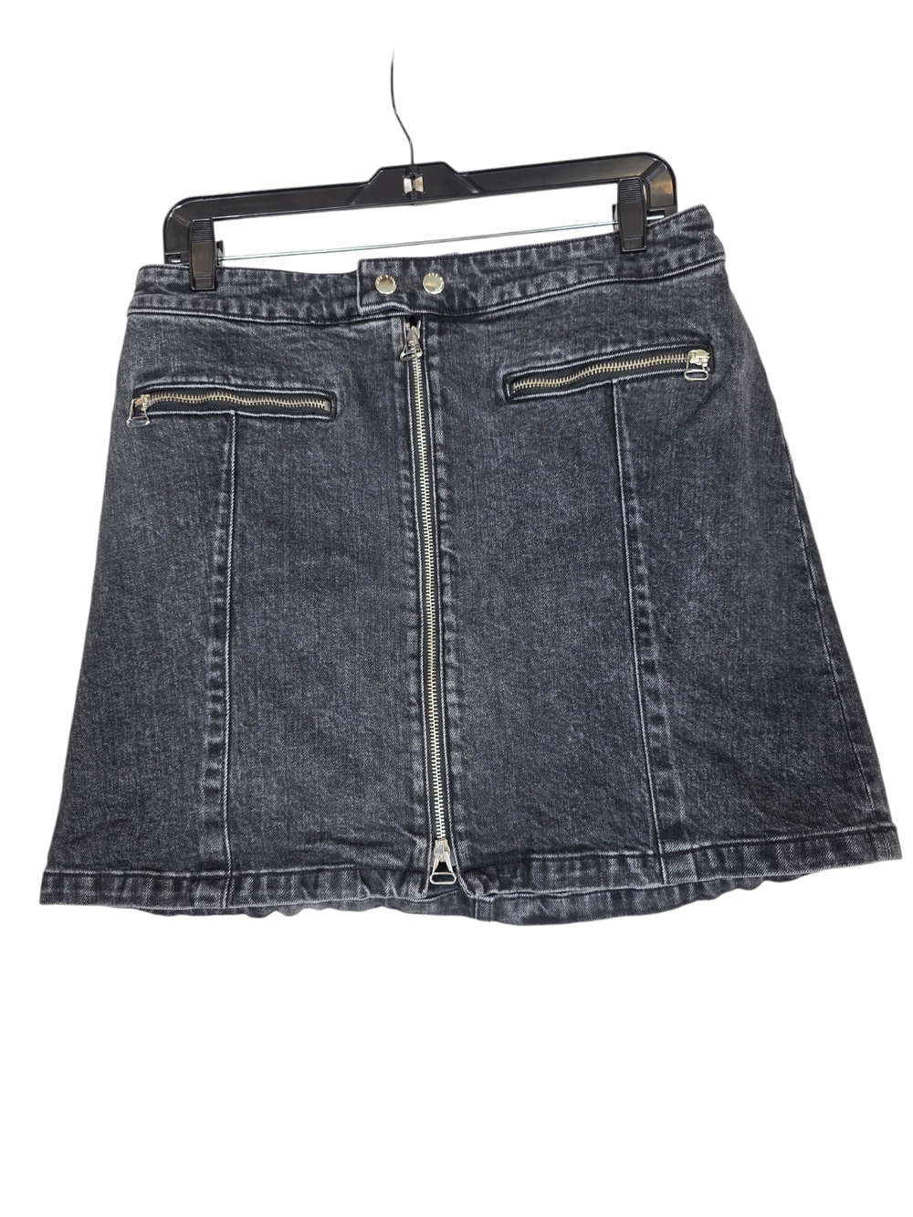 rag & bone Washed Black Denim Front-Zip Mini Skirt